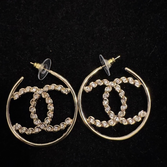 CHANEL Gold and Silver Intertwined Hoop  Earrings - Picture 1 of 8